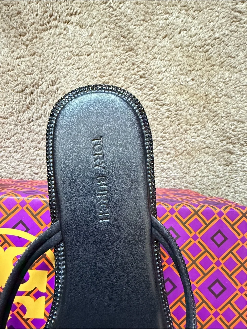 Tory Burch Black Beaded Miller Thong Sandals
